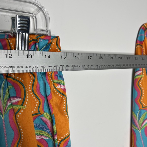 Chelsea Peers Pajama Set Womens Large 14 Orange Tropical Satin 2 Piece Wrap Top - Picture 12 of 16